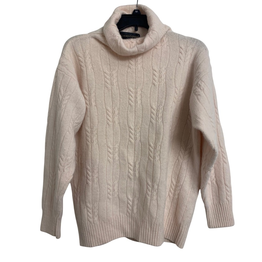 Classiques Entier Pink Lambswool Angora Cable Knit Turtleneck Sweater Womens M